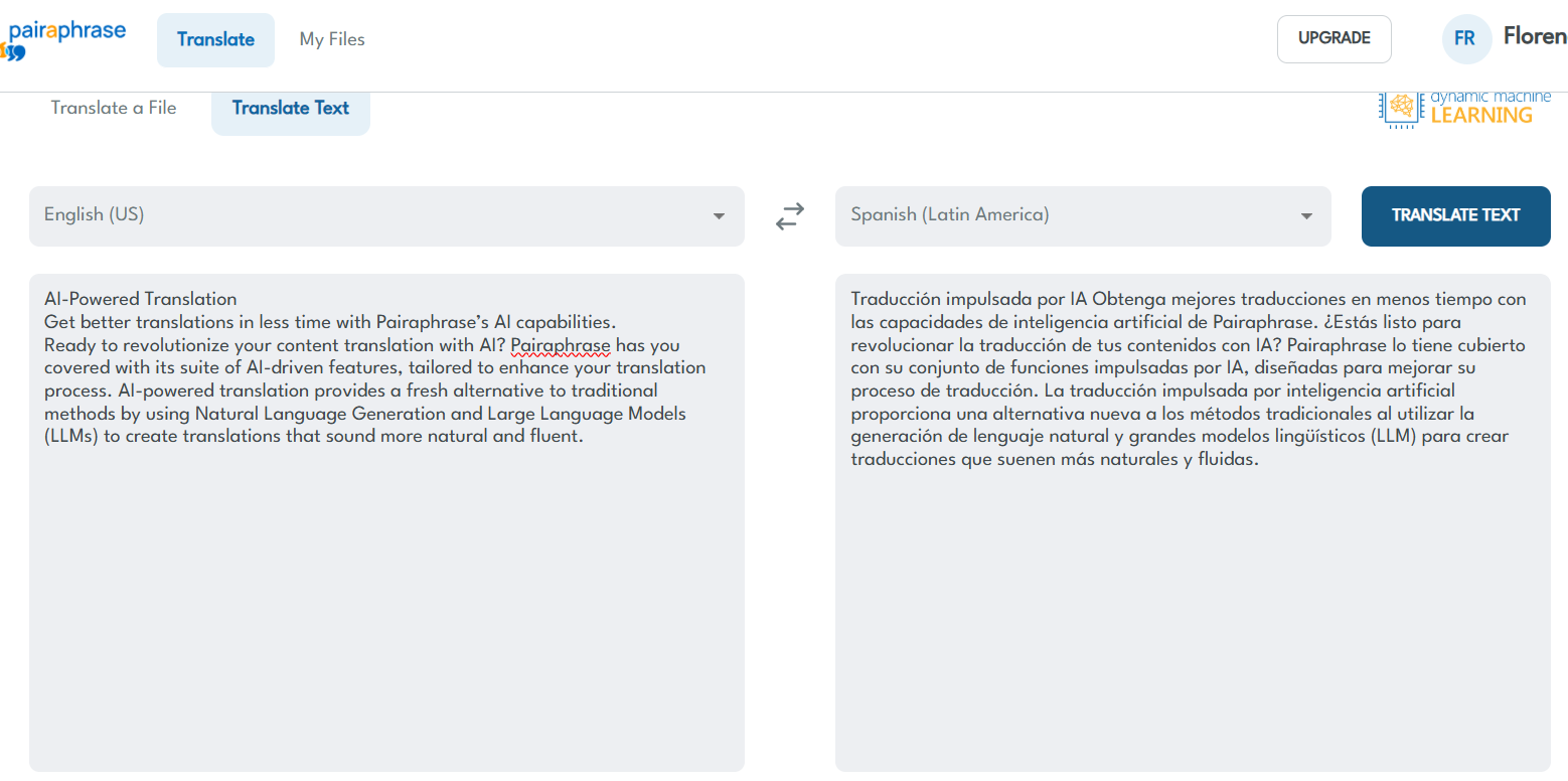 How to translate text snippets in Pairaphrase?