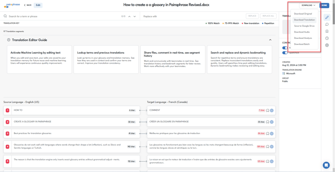 How to download file(s) in Pairaphrase