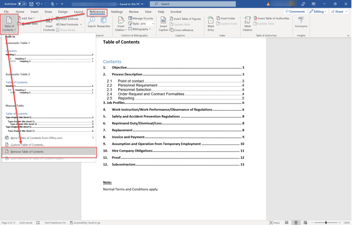 How to remove an auto-generated TOC