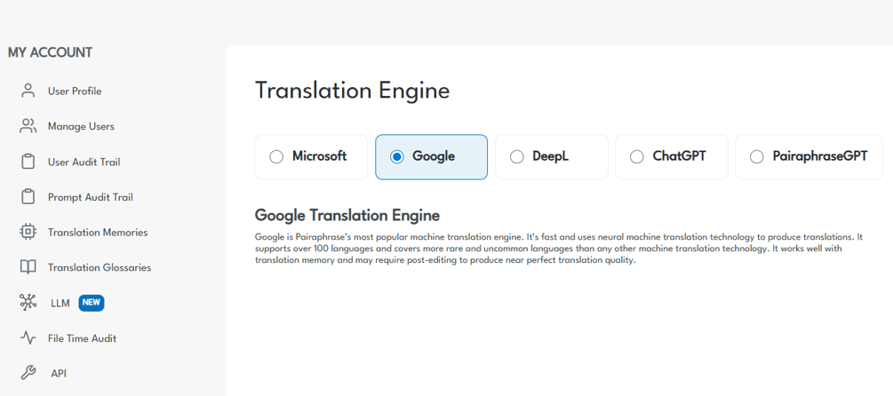 How to switch between Machine Translation engines