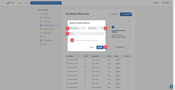 Steps to upload a TMX file