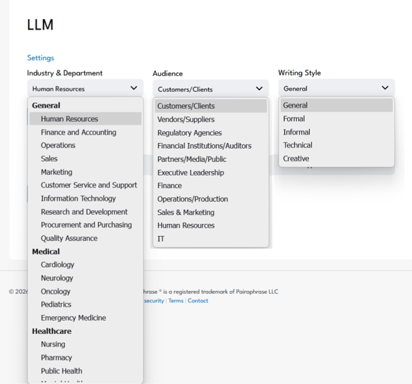 LLM-settings-option-menus